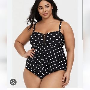 Plus size Tankini top Black White Polka dot Torrid